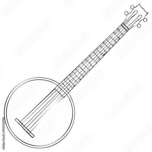 Detailed Line Art Illustration of a Banjo, Musical Instrument, Music, Acoustic, Strings