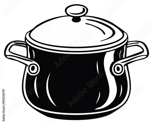 Simple Black and White Illustration of a Cooking Pot with Lid