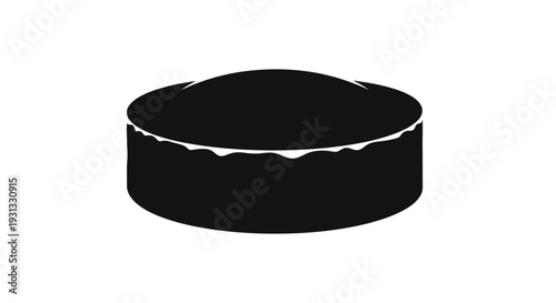A simple, clean, and elegant black and white illustration of a round cake or pie with a slightly curved top and a textured edge