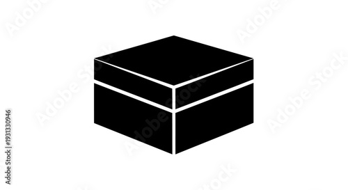 A clean, minimalist black silhouette of a square box, perfect for representing concepts of storage, gifts, or mystery
