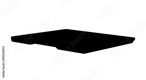Clean minimalist black silhouette of a flat, rectangular object or equipment component, perfect for modern design, technical diagrams, or a sterile environment concept