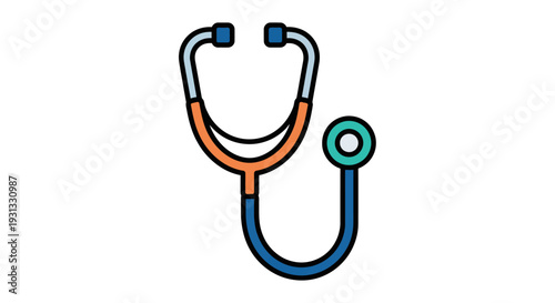 A stylized graphic illustration of a stethoscope, a medical instrument used for listening to internal body sounds, presented on a white background