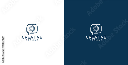 unity human logo and chat bubble logo vector icon