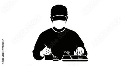 Professional medical surgeon silhouette icon depicting a healthcare worker engaged in a precise surgical procedure, symbolizing expertise and dedication in the operating room environment