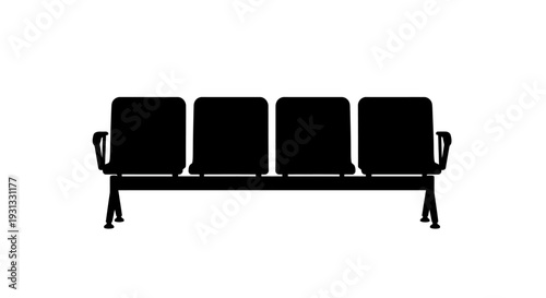 Solid black silhouette icon of a four-seat waiting bench, ideal for public spaces like airports, stations, or medical clinics, offering a clean and functional design element