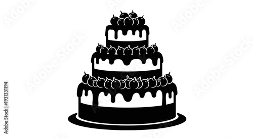 Elegant tiered celebration cake vector illustration with decorative frosting drips, a delightful graphic for birthdays and special occasions