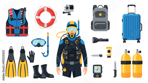 Scuba Diving Equipment and Gear Collection for Underwater Exploration.