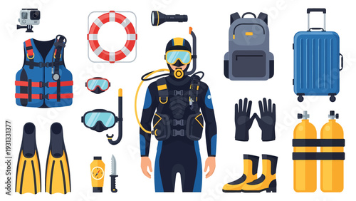 Scuba Diving Gear and Equipment Collection for Underwater Exploration.