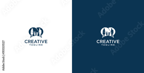 unity human logo and chat bubble logo vector icon