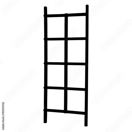 Black stylized wooden lattice, trellis or screen isolated on white background