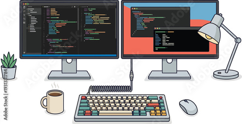 Computer workstation with monitors and peripherals