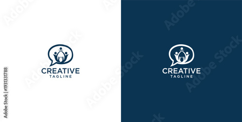 unity human logo and chat bubble logo vector icon