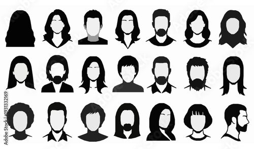 Diverse people profile icon set male female silhouettes vector illustration