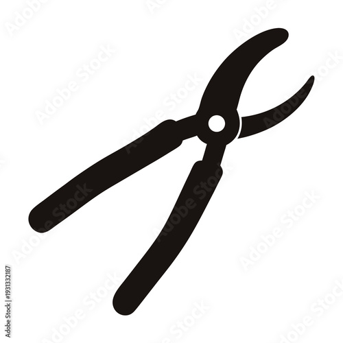 Black silhouette of bolt cutters tool for cutting thick materials easily