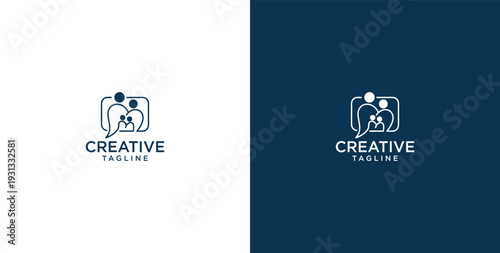 unity human logo and chat bubble logo vector icon