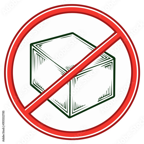 No Sugar Symbol with Crossed Out Cube, Concept for Dieting and Health in Graphic Design