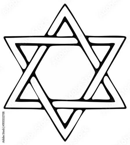 Hand-Drawn Star of David Illustration, Religious Symbol Outline, Doodle Style Star Graphic Element