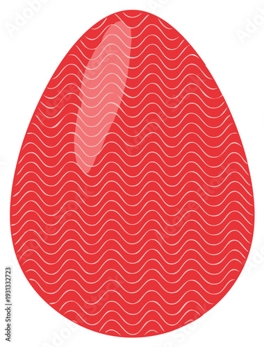 Festive red decorated Easter egg with a contemporary wavy line pattern for spring holiday celebrations.
