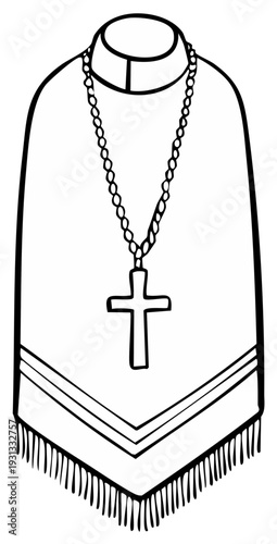 Hand drawn Christian priest poncho with a clerical collar and cross necklace illustration