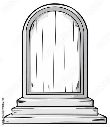 Arched Tombstone with Wooden Texture and Stone Base