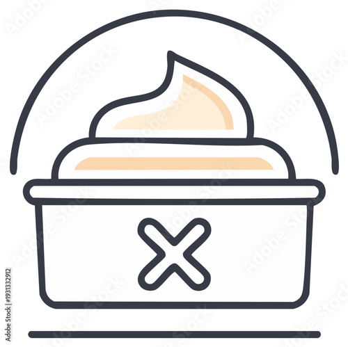 Icon of a tub of cream with a cross mark symbol for banned or harmful products