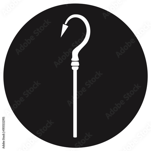 Conceptual icon of a question mark shaped like a fishing hook or gaff representing mystery and searching