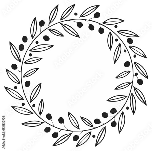 Elegant Olive Branch Wreath Graphic Illustration for Nature Themed Design