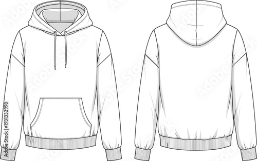 Blank hoodie sweatshirt front and back view mockup, casual pullover apparel template isolated on white background vector