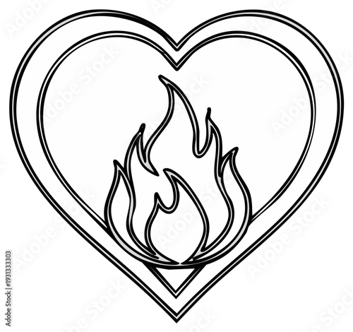 Heart with Flame Outline Icon Symbol Love Passion Energy Romance