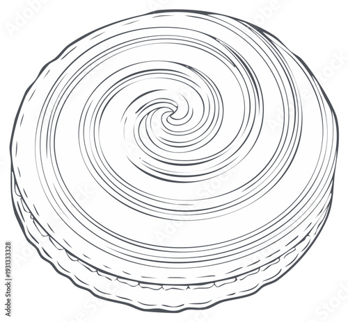 Hand-drawn pie dessert illustration with spiral and wavy texture