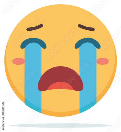 Crying emoji face with blue tears and open mouth expressing sadness and distress