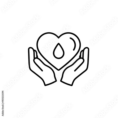 Hands Holding Heart With Water Drop Line Icon for UI