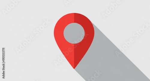 Red location pin icon with long shadow on gray background.