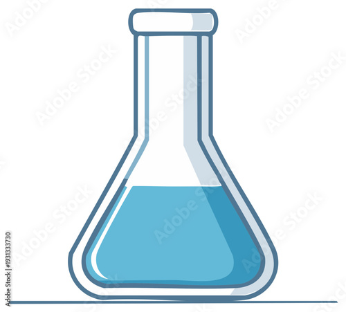Science Erlenmeyer flask with blue solution chemistry lab equipment illustration