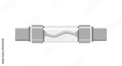 Close up of a single glass fuse with metal caps on white background.