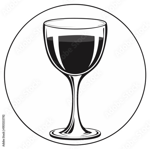 Simple Iconographic Representation of a Goblet Filled with Dark Red Wine Inside a Circle