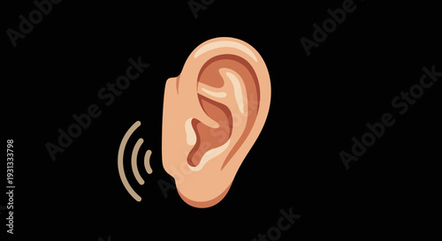 Close up of human ear with sound waves emanating from it.