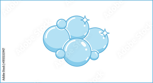 Cluster of translucent blue bubbles with sparkling highlights.