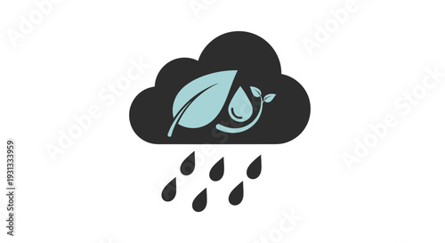 Cloud with leaf and water drops symbolizing eco-friendly rain.