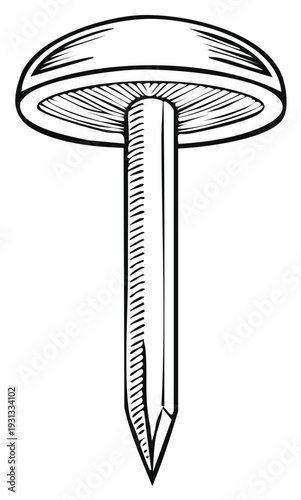 Engraved style drawing of a single upholstery tack industrial fastener