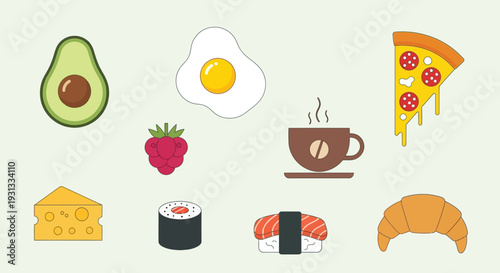 Collection of delicious and diverse food items and drinks.