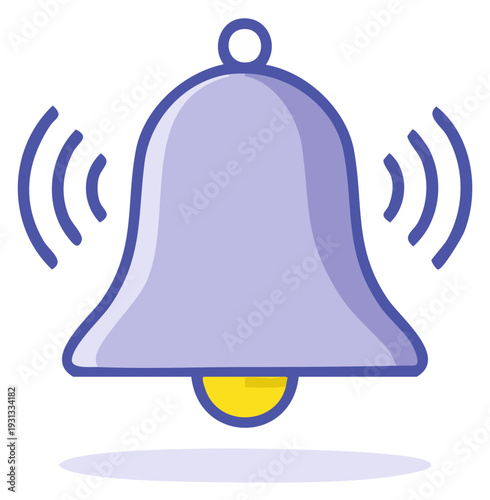 Cartoon bell ringing with sound waves illustration vector, notification symbol