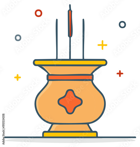 Aromatic Incense Sticks in Ornamental Urn with Traditional Cross Motif