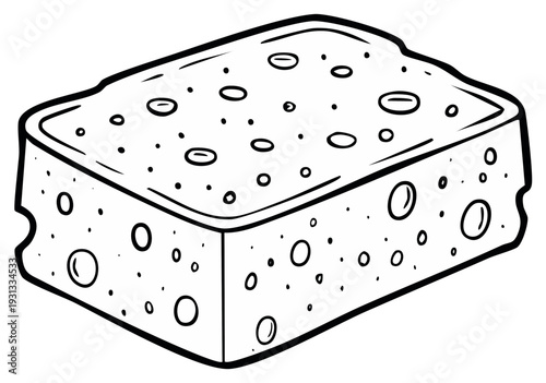 Simple Line Art Illustration of a Porous Rectangular Sponge