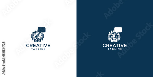 unity human logo and chat bubble logo vector icon