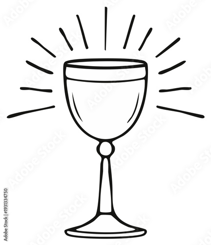Hand Drawn Line Art Goblet Glowing with Light Rays
