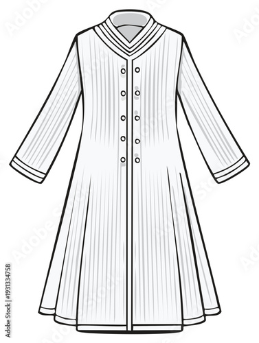 Elegant long coat with button detail and flared skirt showcasing refined tailoring and classic silhouette