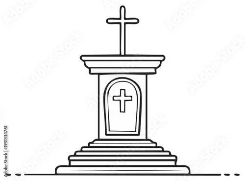 Church Podium or Pulpit with Cross Outline for Christian Religious Service