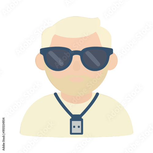 Man with Sunglasses and USB ID Badge UI Icon for App Interface