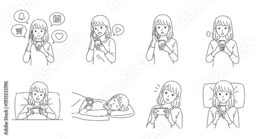 a young woman using her smartphone experiencing a range of emotions during calls social media and mobile gaming interactions.
